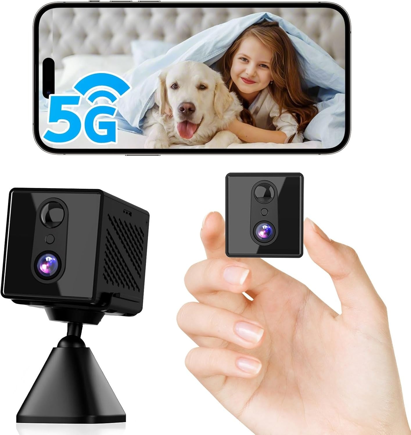 4K Overvåkingskamera 5GHz WiFi Mini-kamera, Nattsyn, Bevegelsessensor, Lang batteritid, Fjernvisning