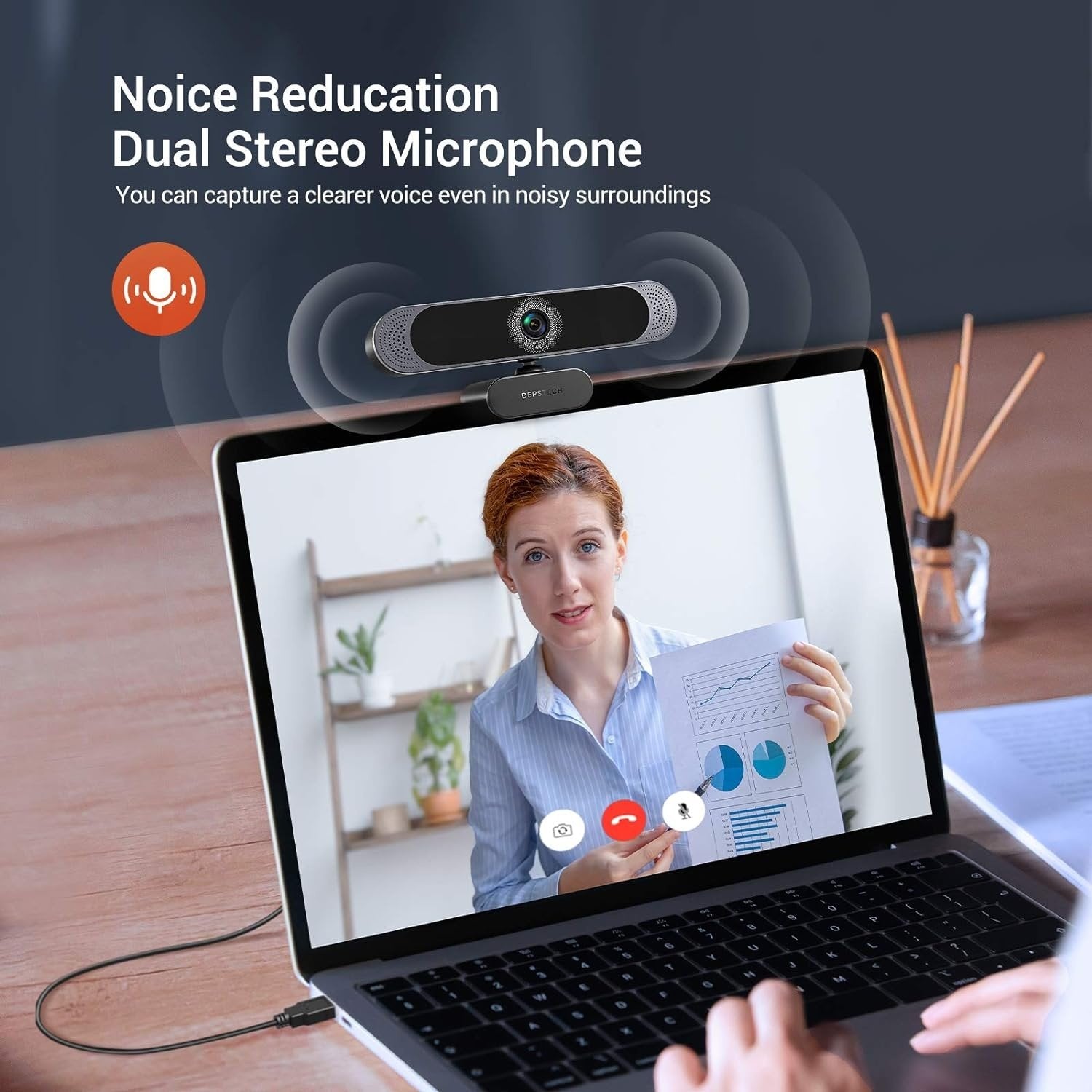 Webkamera 4K30fps 8MP med autofokus, dobbel mikrofon og stativ