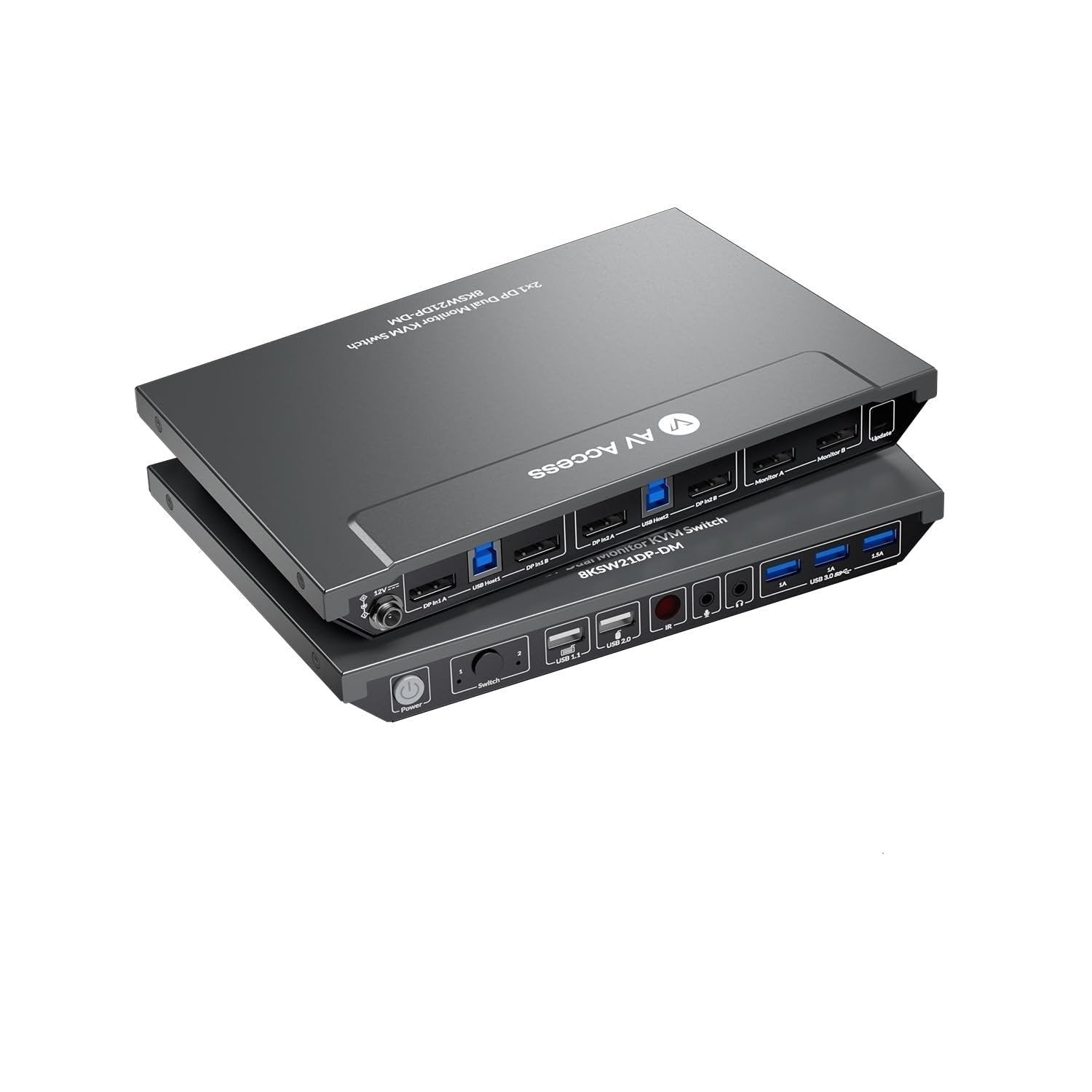 AV Access 8K DisplayPort KVM-svitsj for to datamaskiner til to skjermer