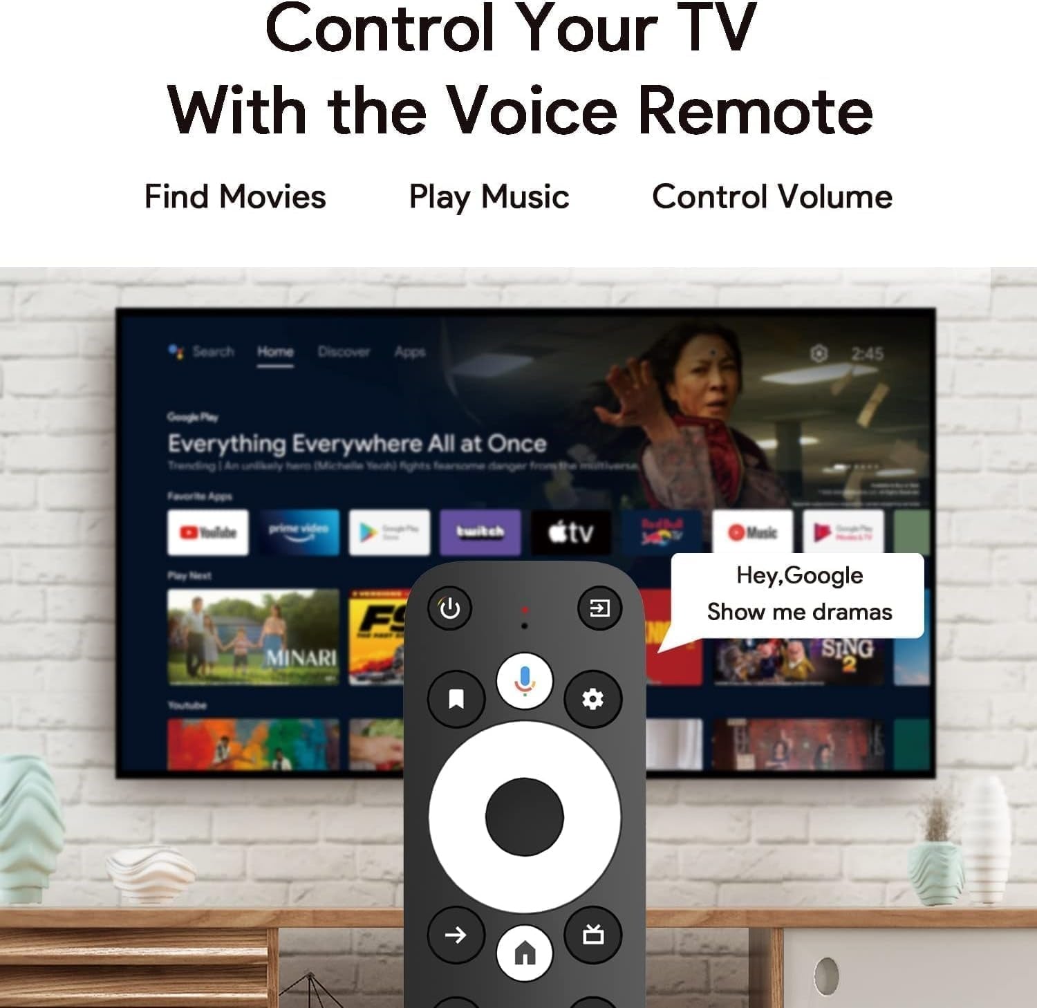 Android Google TV-sertifisert 4K-streamer, mediaplayer-boks med stemmeassistent, fjernkontroll, innebygd Chromecast og smart home-kontroll
