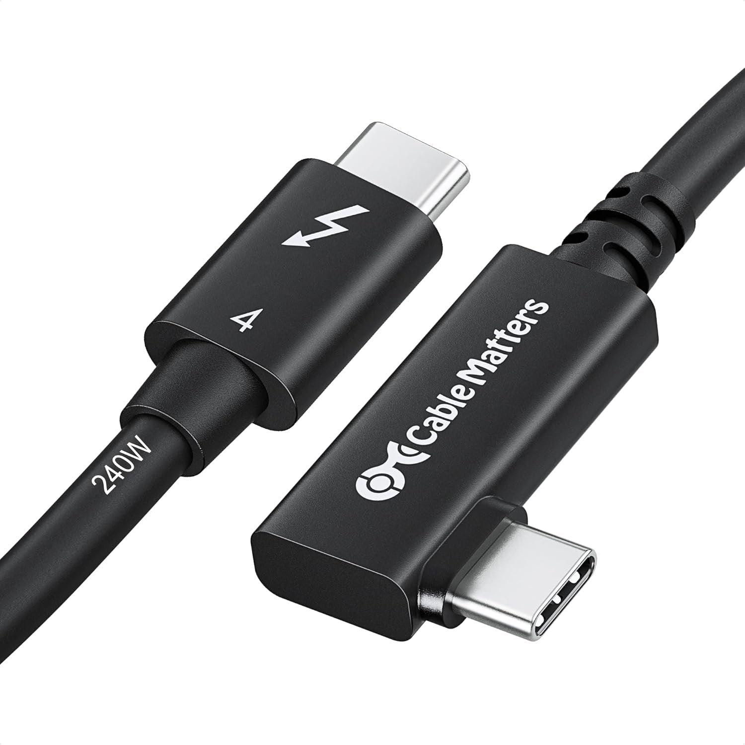 Cable Matters 80cm Intel-sertifisert vinklet Thunderbolt 4-kabel, 40Gbps, 8K, 240W, kompatibel med USB 4, Thunderbolt 3 og USB-C