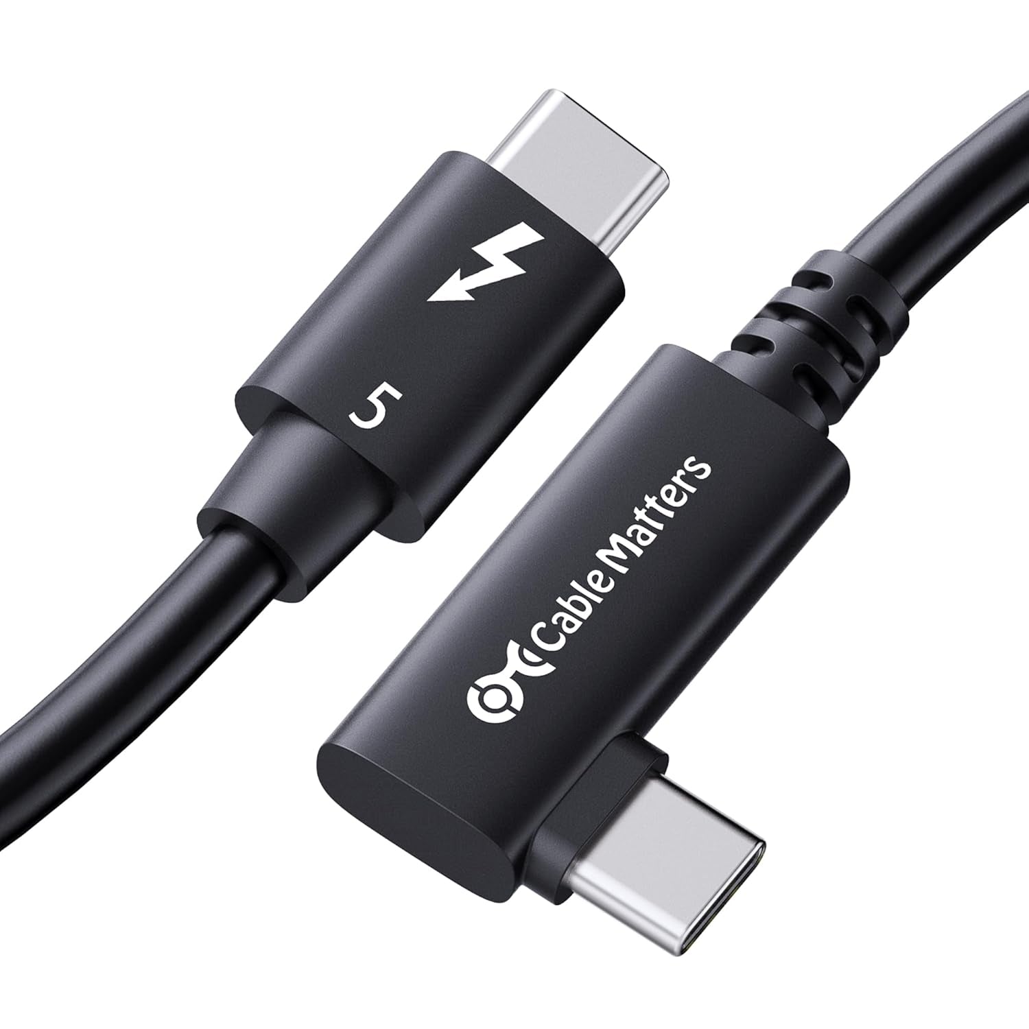 Cable Matters Intel Sertifisert 80G Thunderbolt 5 Kabel med vinklet kontakt 240W ladeeffekt - 0,8m, Kompatibel med Thunderbolt 4, USB4 og USB-C, Svart