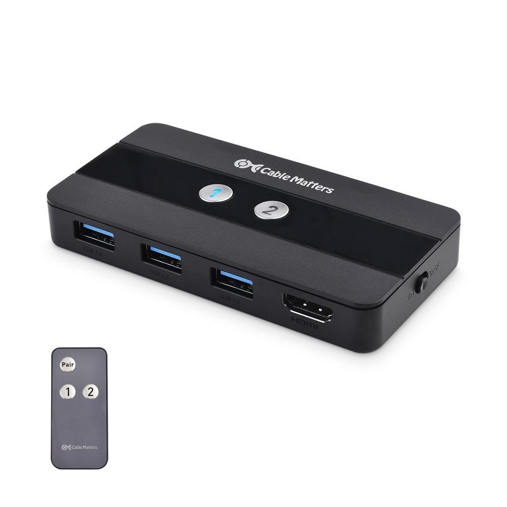Cable Matters USB 3.0 KVM-svitsj for 2 datamaskiner med HDMI og 3 x USB 3.0-porter