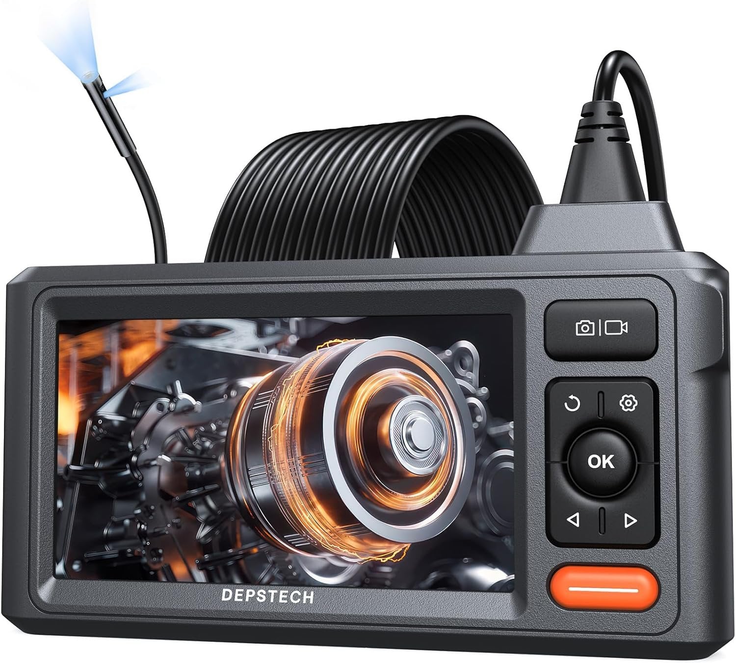 NÖRDIC Dual-Lens Endo-/Borescope 1080P digitalt inspeksjonskamera, 5m kabel 7,9 mm IP67 5" IPS-skjerm
