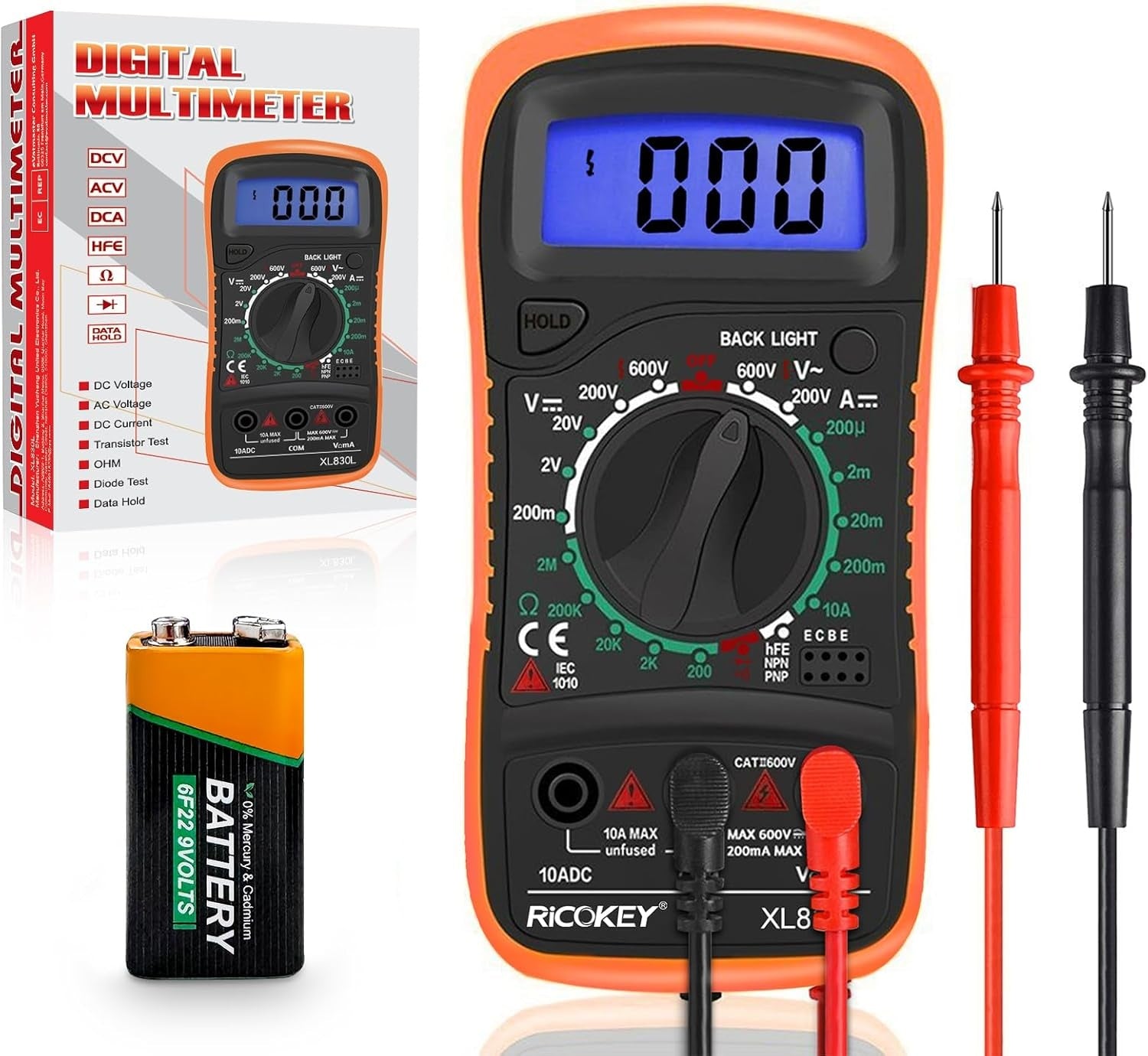 Digital multimeter for AC/DC – volt-, strøm- og motstandsmåling med kontinuitetstest