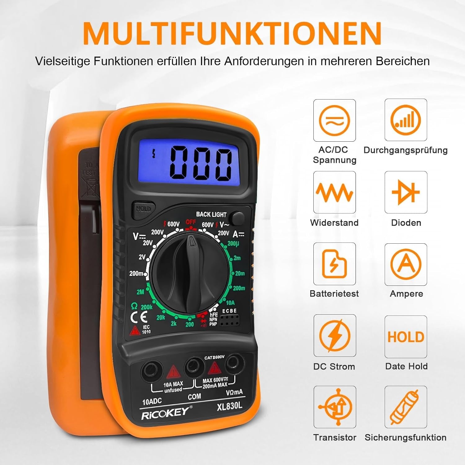 Digital multimeter for AC/DC – volt-, strøm- og motstandsmåling med kontinuitetstest