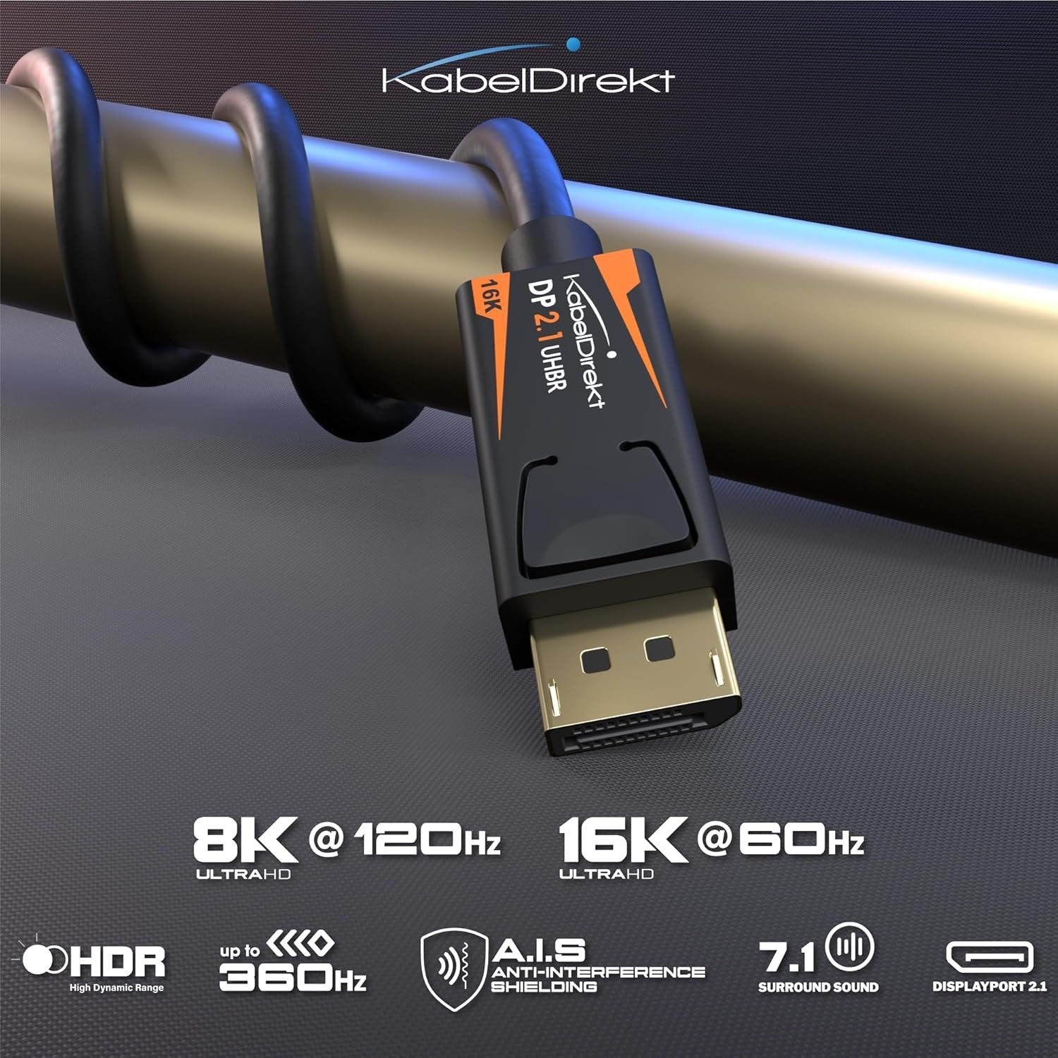 DisplayPort 2.1 kabel 5m DP80 UHBR20 80Gbps 16/10/8K60Hz 4K165/144Hz DSC1.2a HDR HDCP2.2 FreeSync G-Sync