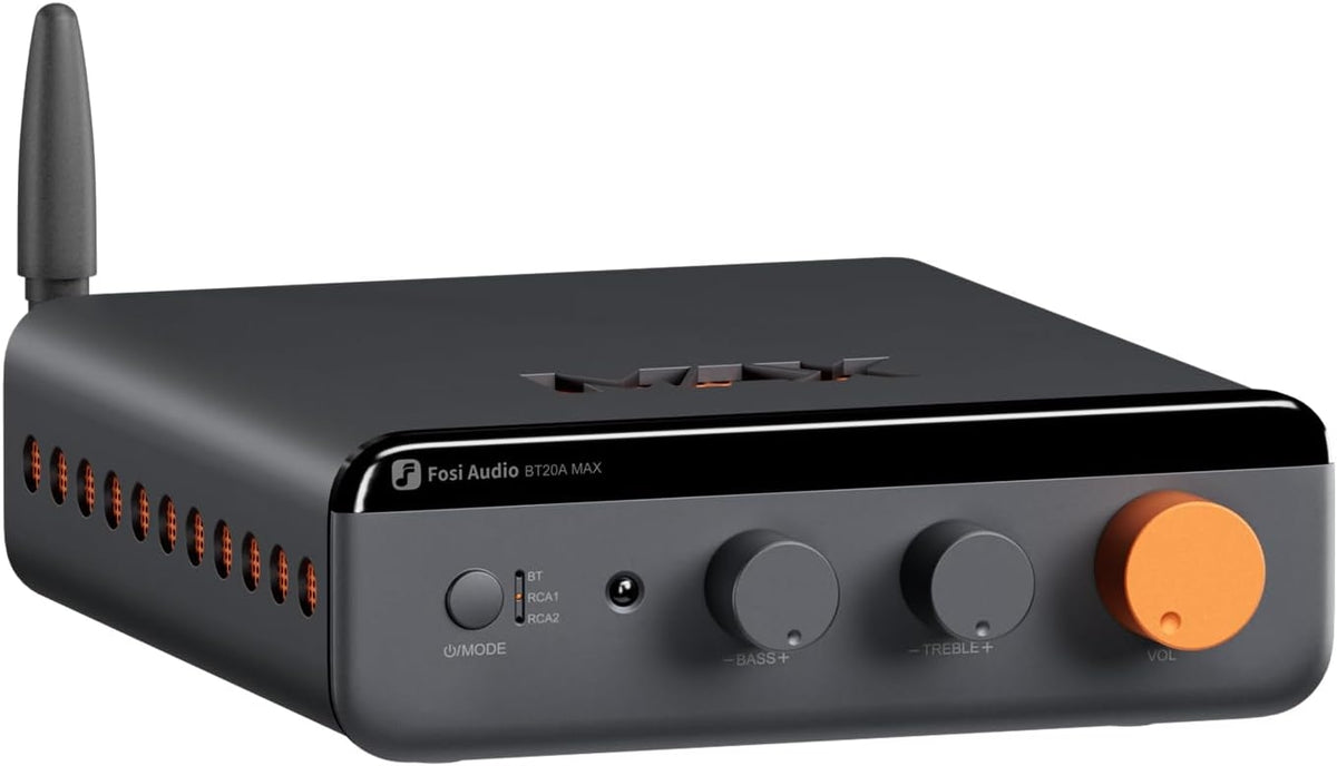 Fosi Audio BT20A MAX stereoforsterker, 300W x 2 Hi-Fi-lydforsterker med PFFB-teknologi, LDAC Bluetooth 6.0 + 2xRCA