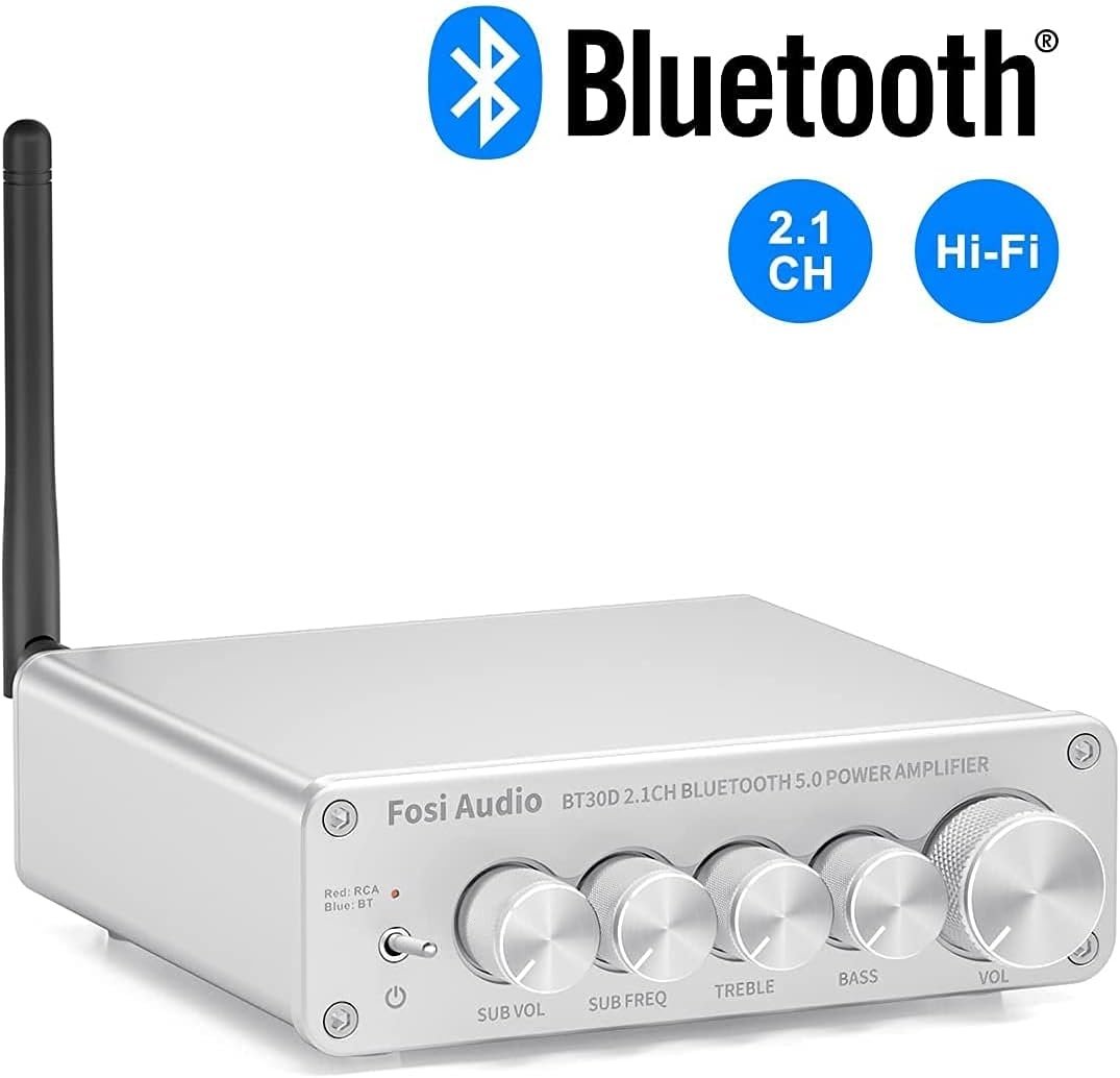Fosi Audio BT30D-S Bluetooth 5.0 Stereo Audio Mottaker Forsterker 2.1 Kanal Hi-Fi Klasse D Integrert Amp 2X50 Watt