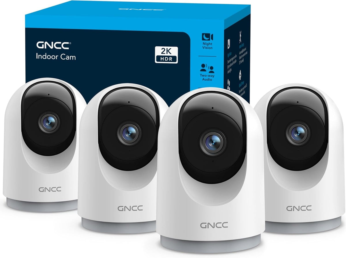 GNCC 2K Overvåkningskamera for innendørs bruk – 360°, 4-pakning, 2,4G WiFi