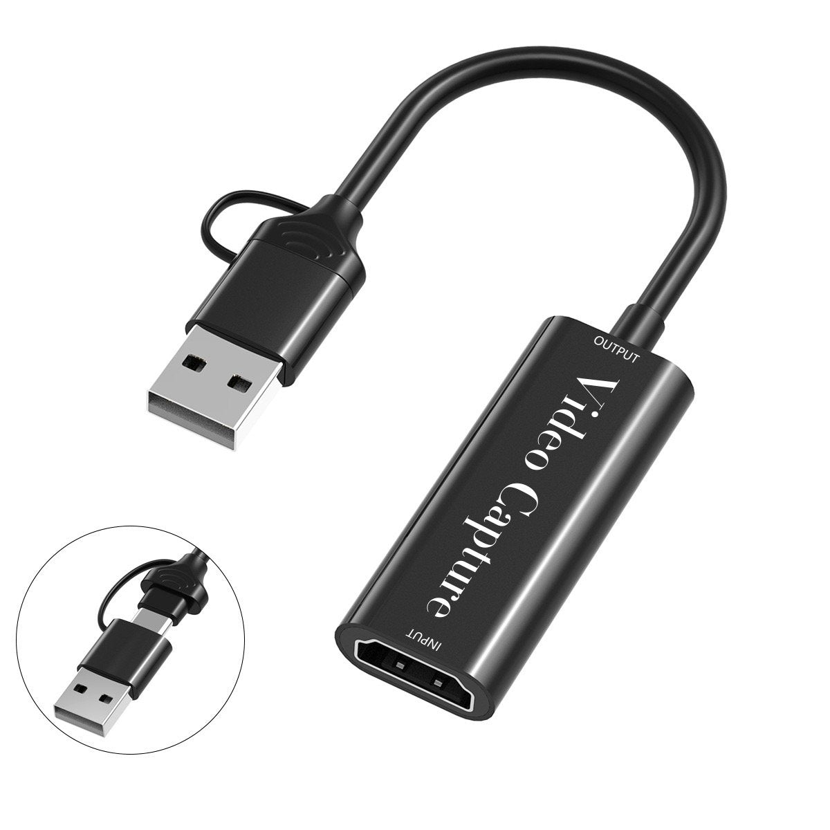 HDMI til USB-adapter for videoopptak 4K 30Hz USB-A og USB-C
