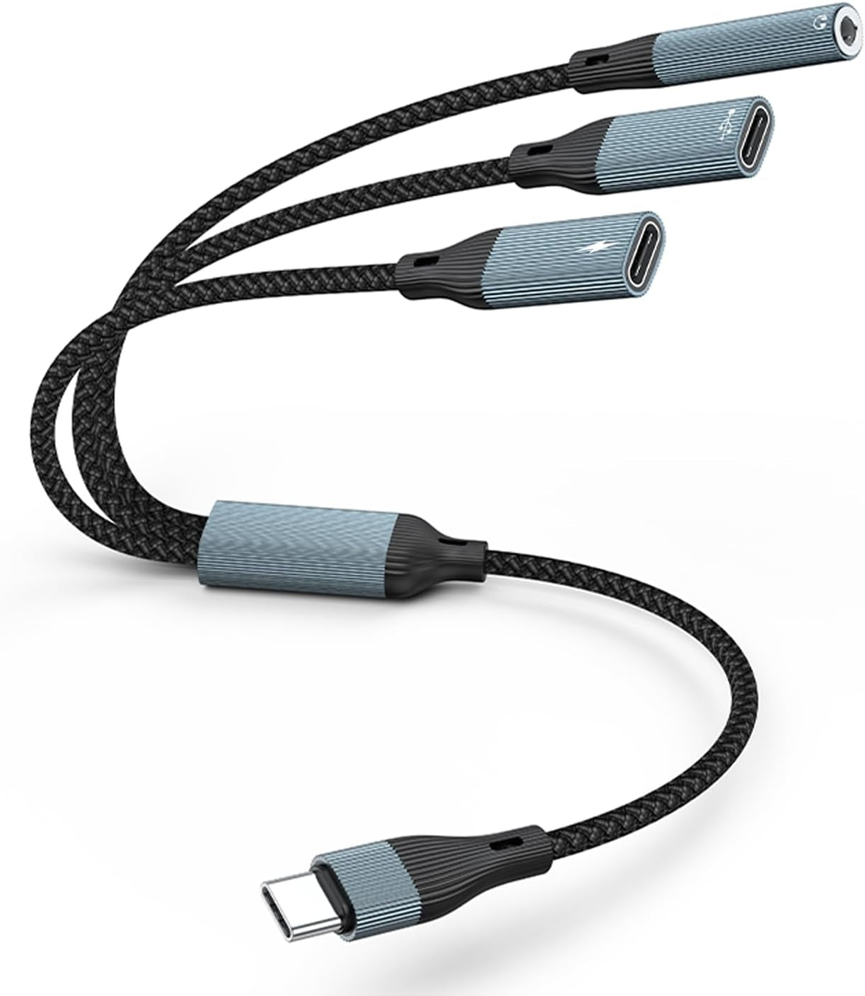 NÖRDIC USB-C-jakaja 1:stä 3:een, 1xUSB-C 1xUSB-C PD60W 1x3,5mm kuulokeliitäntä OTG-kaapeli