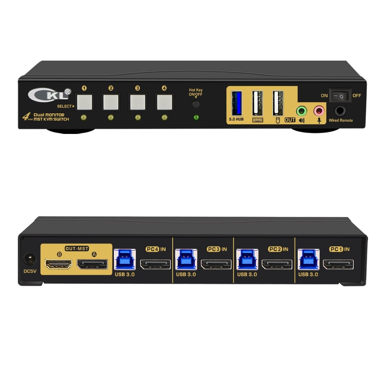 KVM Switch 4x2 Dual MST-skjerm 1xDisplayport 1.4, 1xHDMI 2.1, 4K60Hz