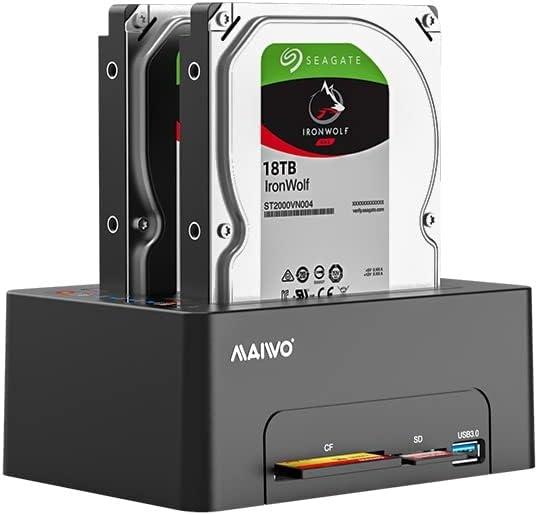 Maiwo K3082CR USB C 3.1 Gen1 5Gbps Docking Station, 2 SATA HDD SDD 14TB med støtte for beasp, støtte til Sataii 6Gbps, kloning, kortleser, USB-hub