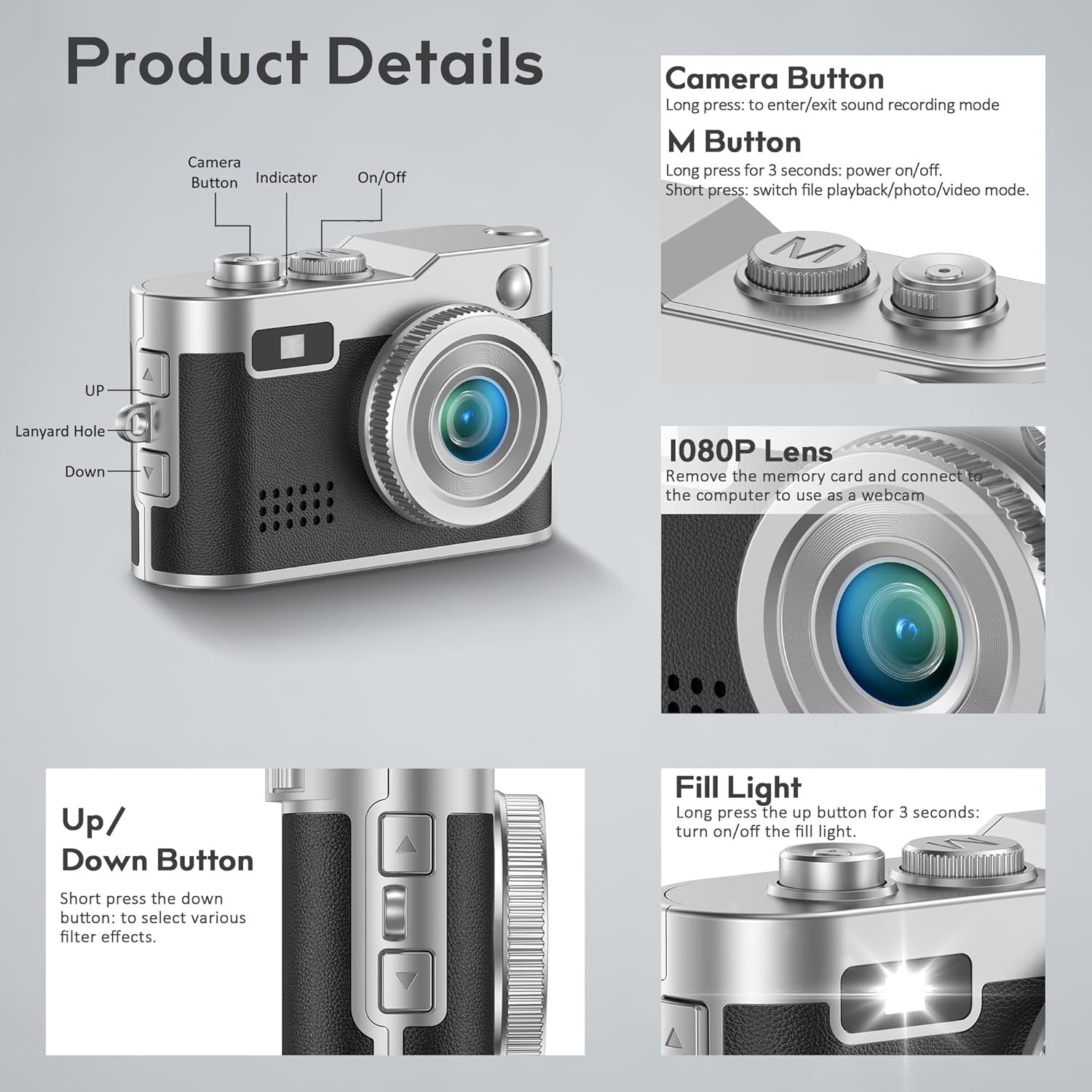 Mini HD Kamera – 0,96" skjerm, 2MP fotooppløsning og 1080P video, 200mAh batteri