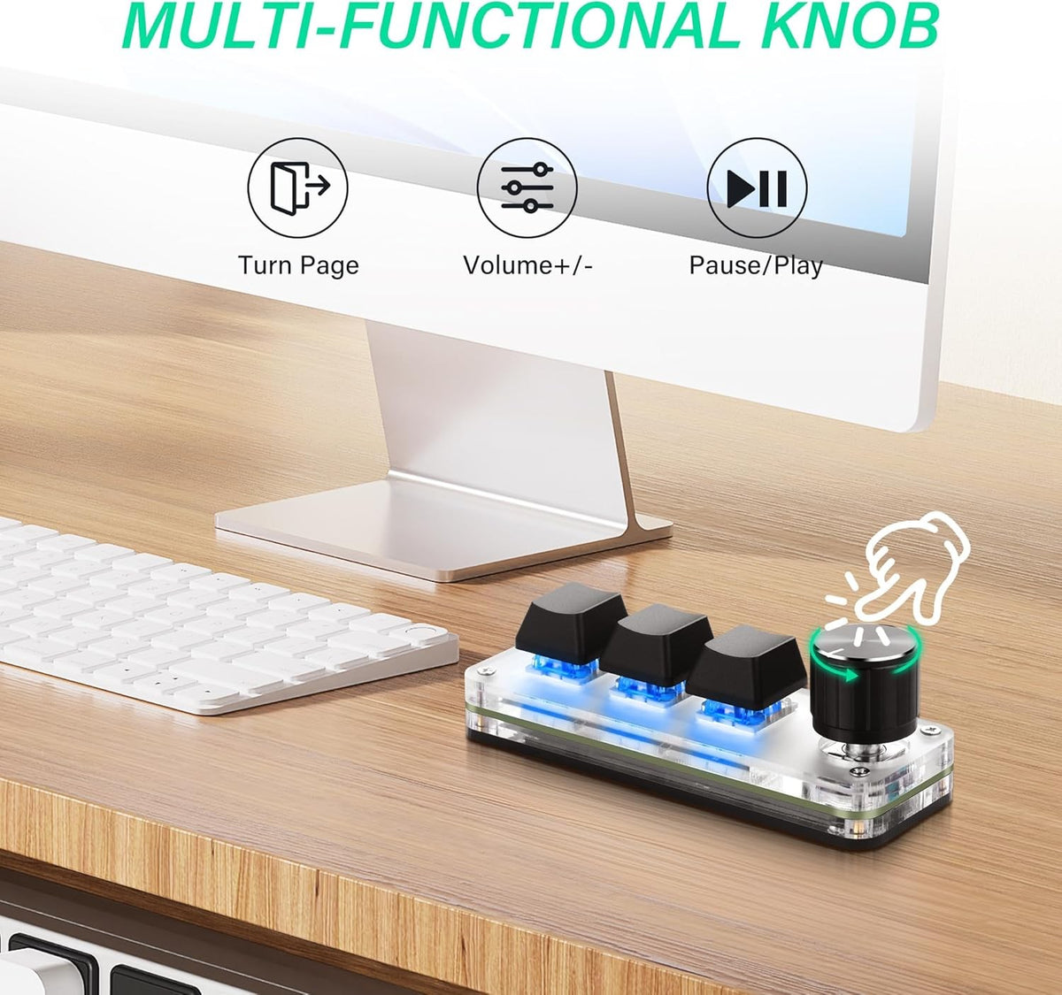 NÖRDIC Programmerbart Mini-tastatur, 3 Taster + 1 Multifunksjonsknapp, Mekanisk Gaming-tastatur med RGB, Kompatibelt med macOS/Windows