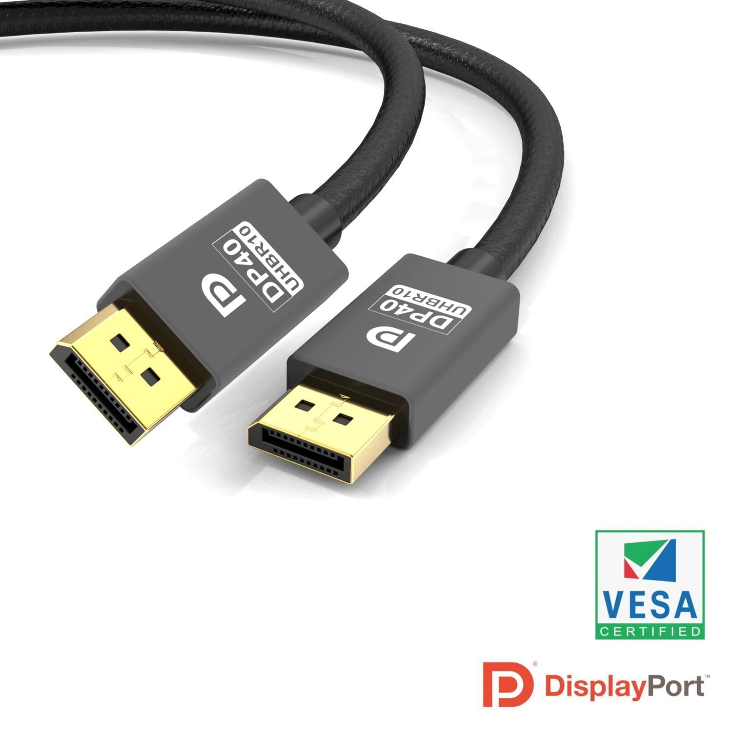 NORDIC CERTIFIED CABLES 3m VESA-sertifisert nylonflettet Displayport 2.1 kabel DP40 UHBR10 40Gbps 8K60H 4K144Hz