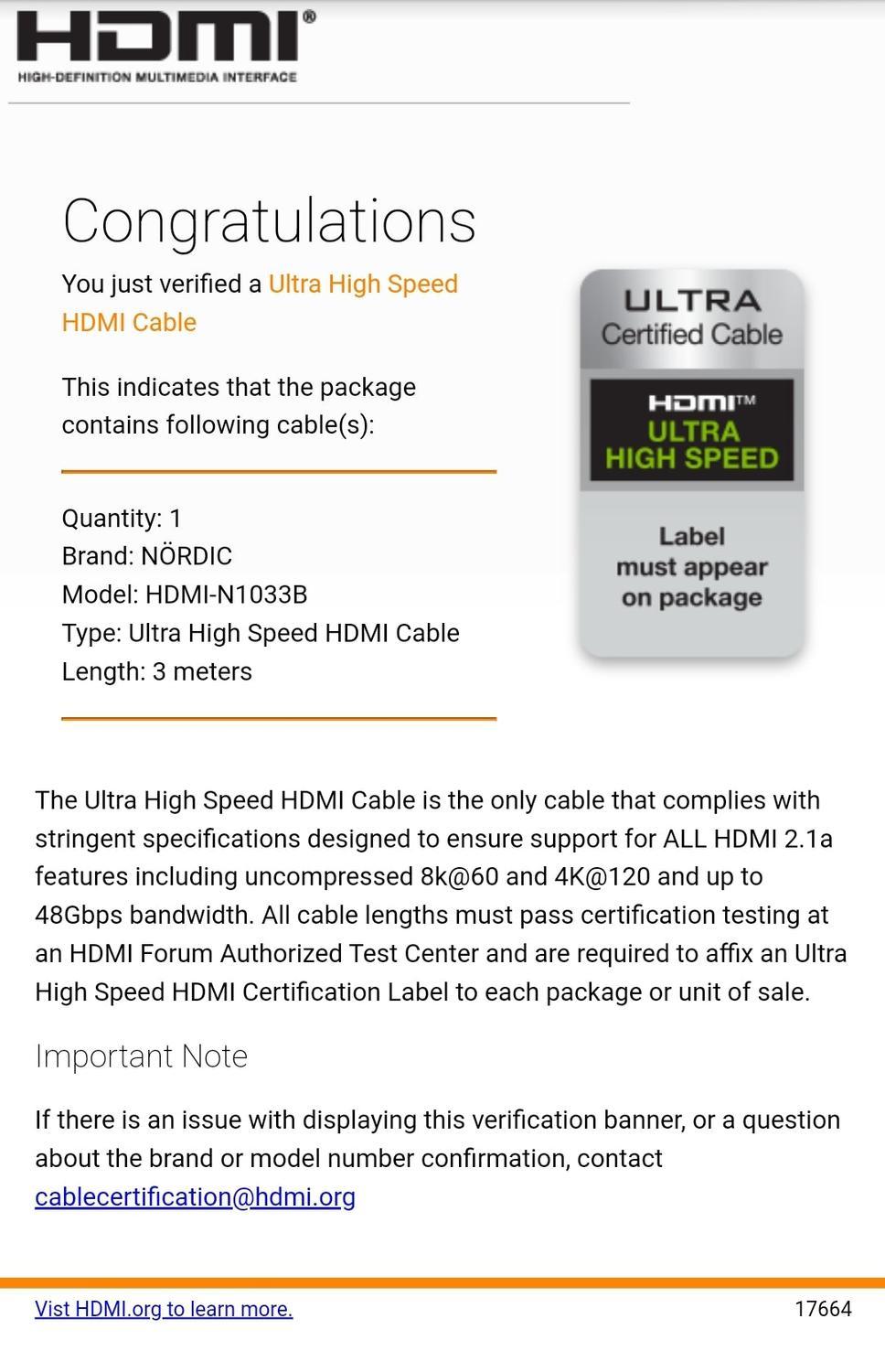 NORDIC-SERTIFISERT KABLER 3m Ultra High Speed HDMI 2.1 8K 60Hz 4K 120Hz 48Gbps Dynamic HDR eARC VRR Nylonflettet kabel gullbelagt
