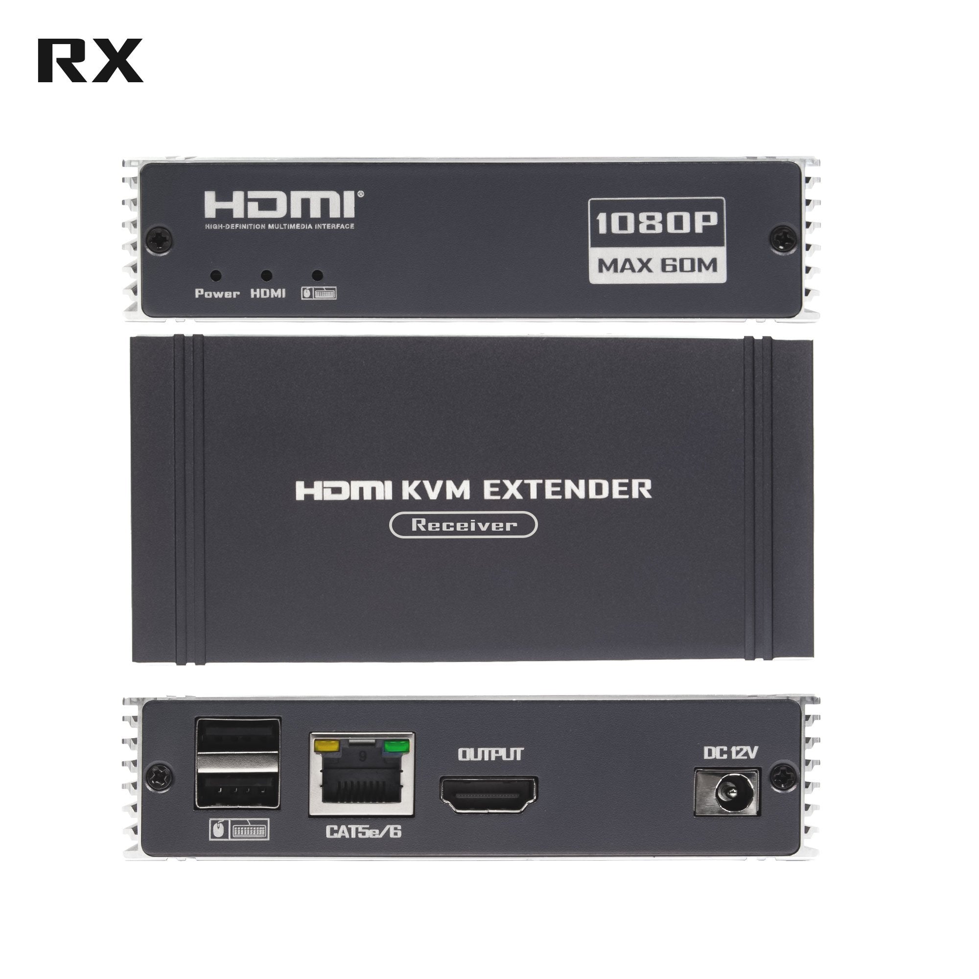 NÖRDIC 1080P 60Hz 65M HDMI KVM Extender USB over Cat5e/Cat6, POC med loop-støtte, USB for tastatur og mus til PC/datamaskin