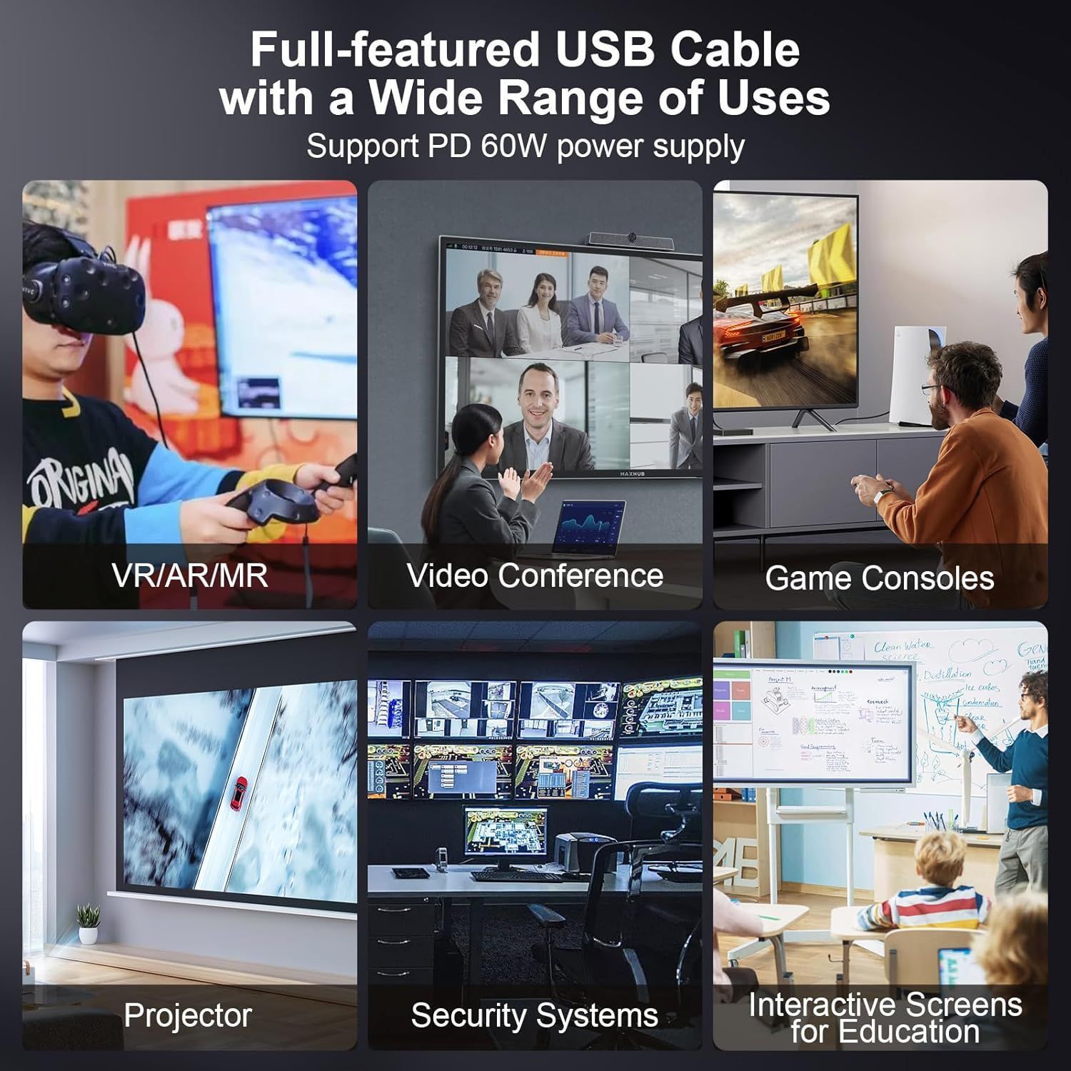 NÖRDIC 15m Active AOC Fiberkabel USB 3.1 Gen2 Type C til Type C 4K 60Hz 10Gbps PD60W