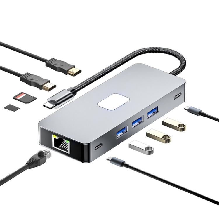 NÖRDIC 1 til 10 USB-C-dokkingstasjon 2xHDMI 4K60Hz 3xUSB3.0, 1xUSB-C, 1xRJ45 GigaLan, 1xPD100W, 1xSD og 1xMicroSD
