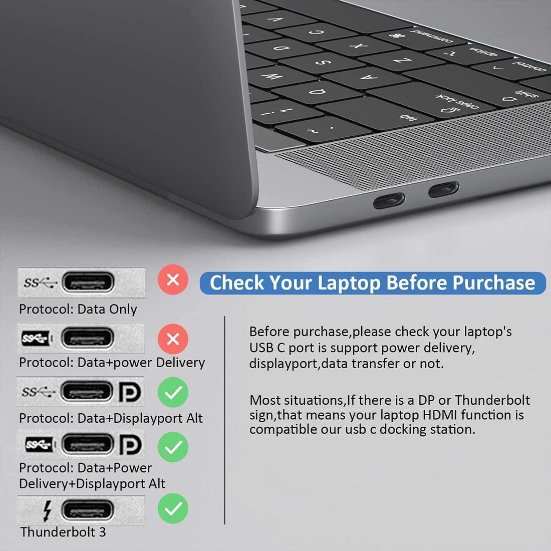 NÖRDIC 1 til 12 USB-C-dokkingstasjon for trippelskjermer 2xHDMI 4K30Hz, 1xVGA, USB-C PD 100W, Thunderbolt 3 & 4