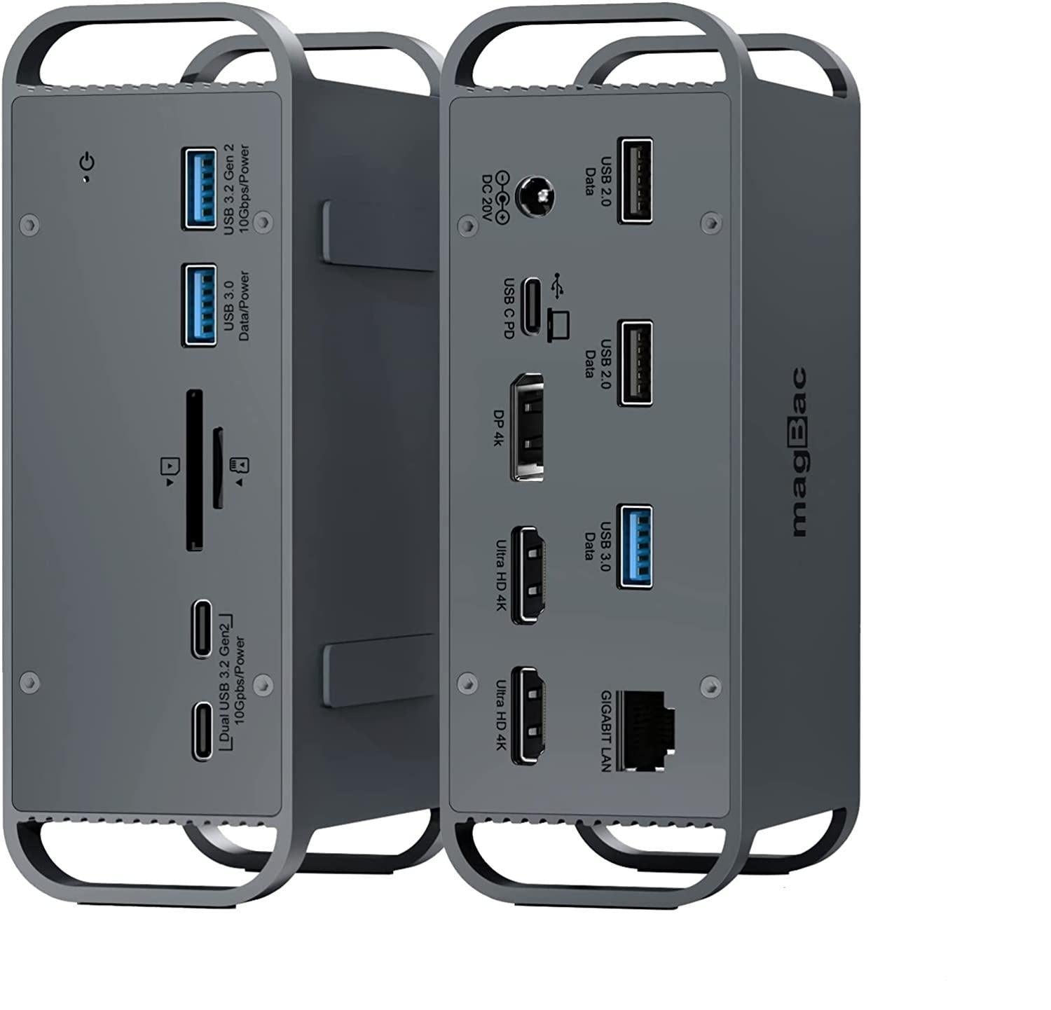NÖRDIC 1 til 15 USB-C dokkingstasjon trippelskjermer 2xHDMI 1xDP 4K60Hz 7xUSB 1xUSB-C PD65W 1xRJ45 1xSD 1xMicro SD Thunderbolt 3/4 USB4