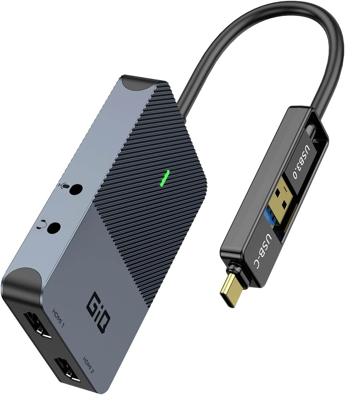 NÖRDIC DisplayLink 1 til 4 dokkingstasjon 2xHDMI 2K@60Hz USB-A og USB-C kompatibel med USB 4, Windows og Mac1