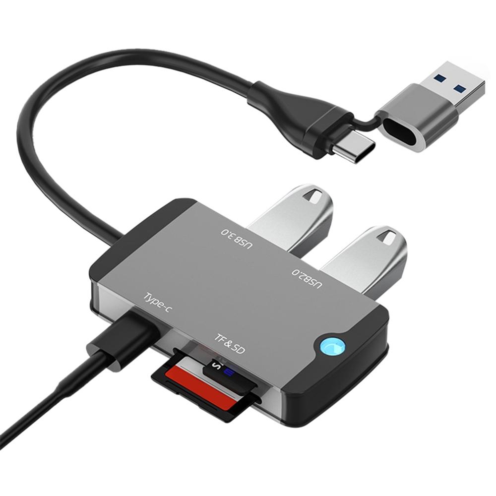 NÖRDIC 1 til 5 USB-dokkingstasjon og kortleser - SD, MicroSD/TF, 2x USB-A, 1xUSB-C