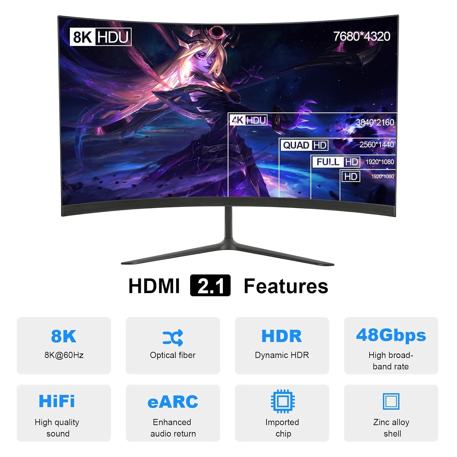 NÖRDIC 20m Aktiv AOC optisk fiberkabel HDMI 2.1 8k 60Hz 4k 120Hz 48Gbps Dynamisk HDR, EARC, VRR Kompatibel med RTX 3080 3090