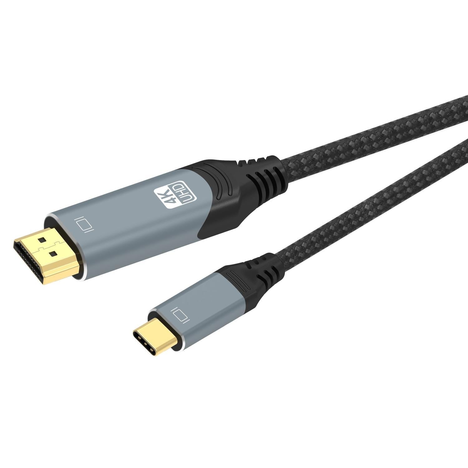 NÖRDIC 2M USBC til HDMI 4K 60Hz Nylon Flettet Kabel Space Gråstøtte for HDCP1.4 og 2.2 Pure Copper 99,99%