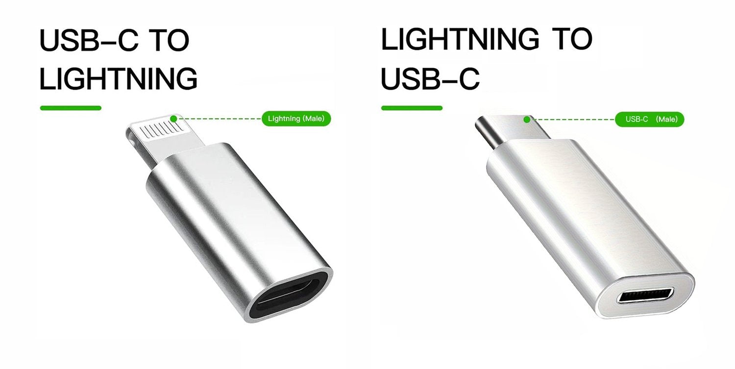 NÖRDIC 2 i 1 adaptersett USB C til lynet Kvinne og Lightning HA til USB C Ho (non-MFI) Aluminium Space Grey