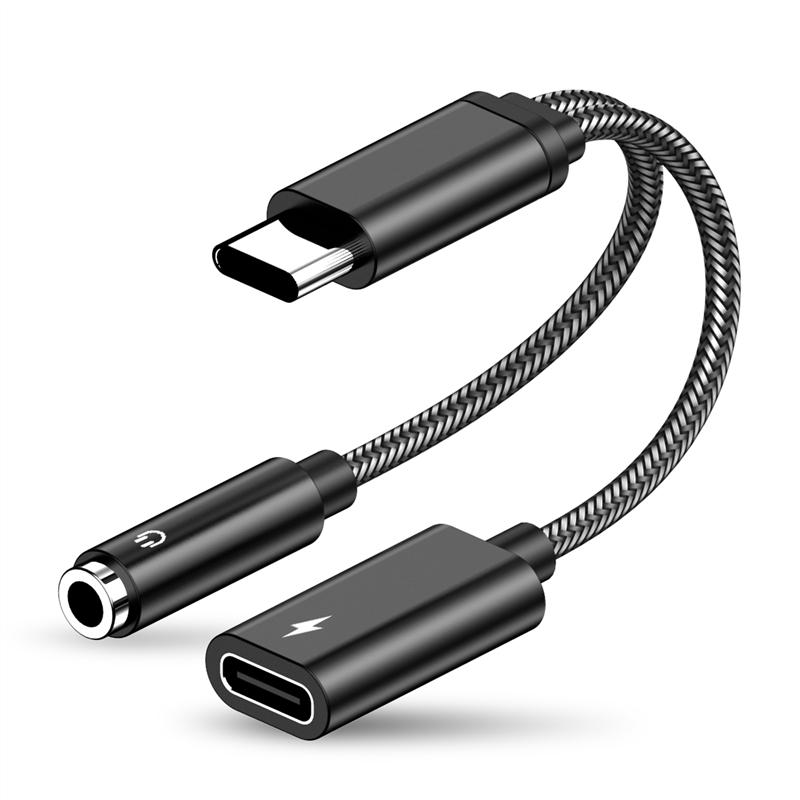 NÖRDIC 2 i 1 USB C til 3,5 mm hodetelefonadapter med 60W lading