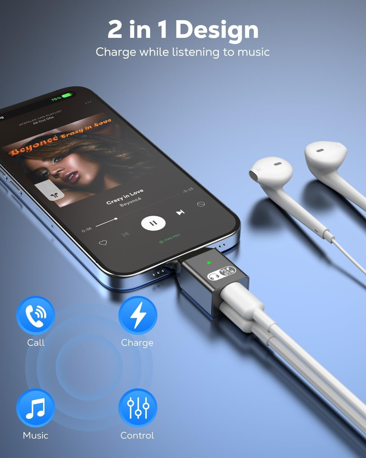 NÖRDIC USB-C til Lightning + USB-C-adapter for lyd og hurtiglading 45W