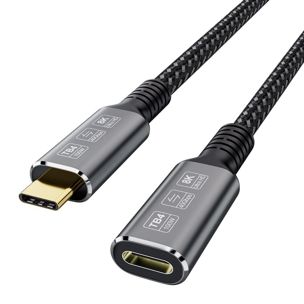 NÖRDIC 2m Thunderbolt 4 forlengelseskabel, USB-C hann til hunn, 100W hurtiglading, 40Gbps, 8K 60Hz