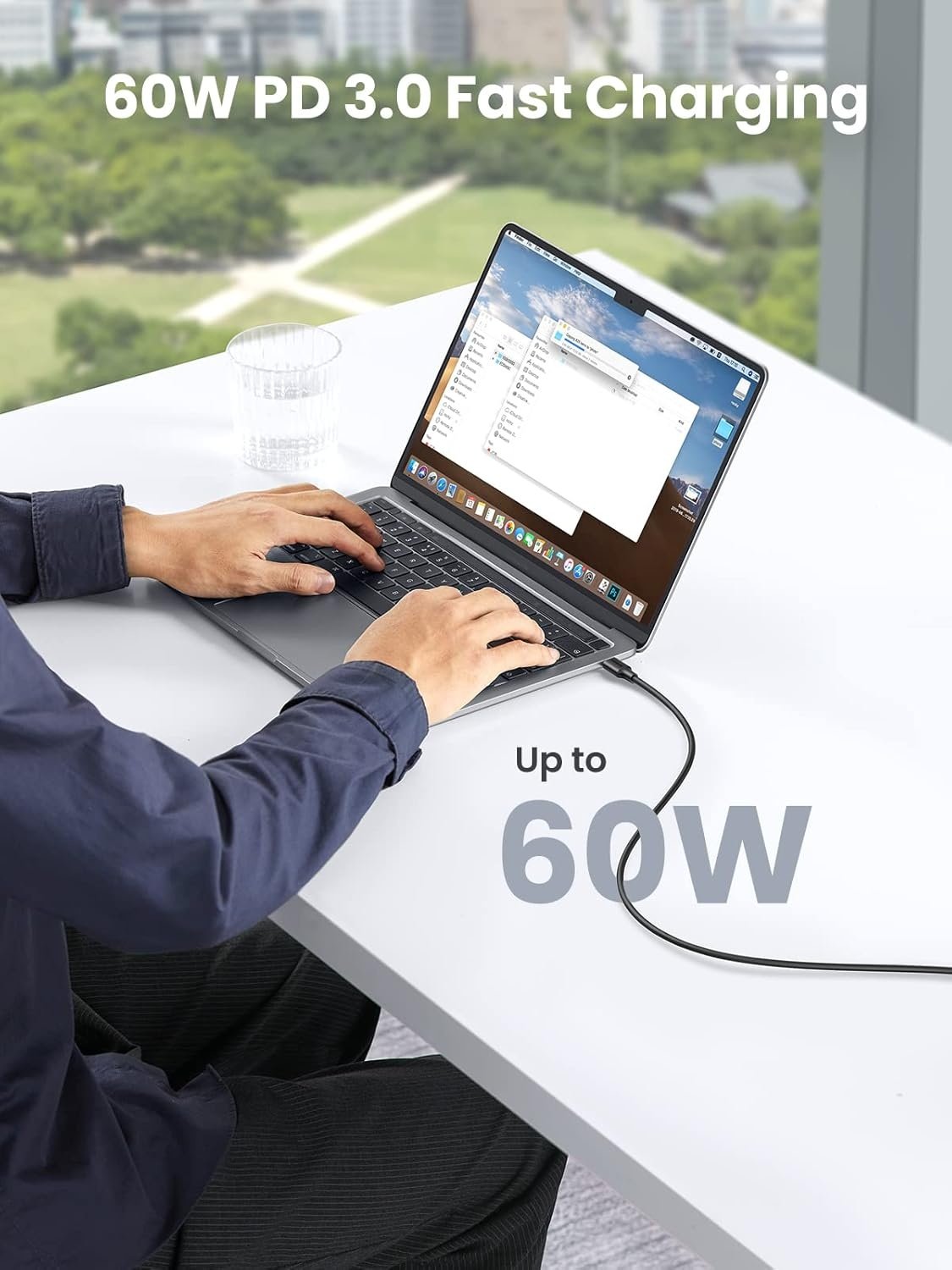 NÖRDIC 2m USB 2.0 USB-C til C-kabel for iPhone 15/15 Pro/15 Plus/15 Pro Max 3A 480Mbps 60W svart