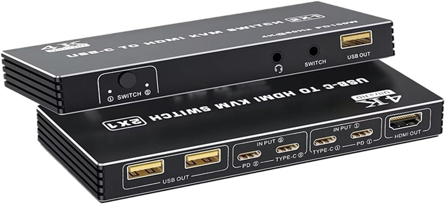 NÖRDIC USB-C til HDMI KVM-bryter 4K 60Hz, Type-C KVM-bryter HDMI for 2 PC-er 1 HDMI-skjerm