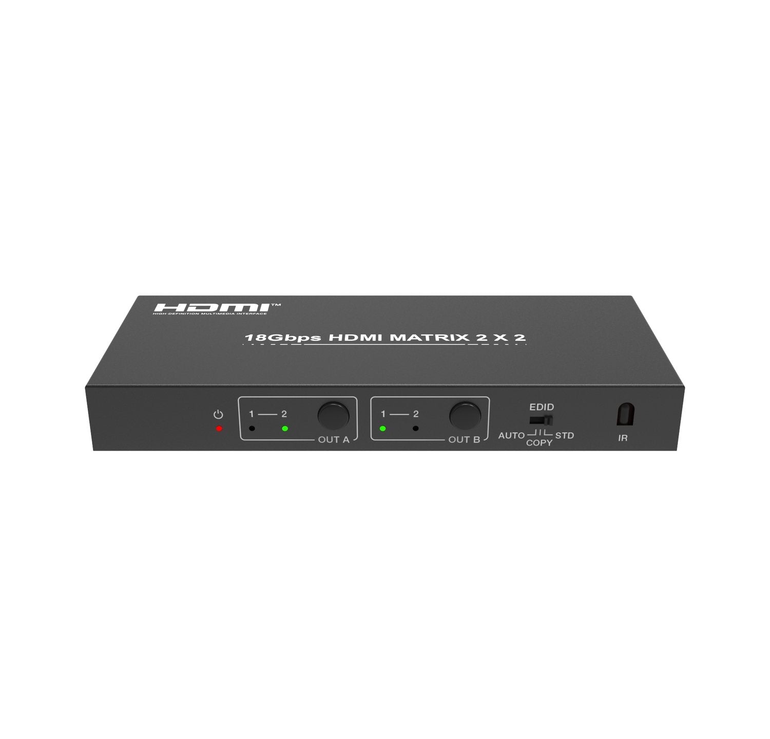 NÖRDIC 2x2 HDMI 2.0 matrisebryter 4K60Hz med Extractor Toslink & Stereo EDID HDR HDCP2.2 Dolby Digital+, DTS 5.1