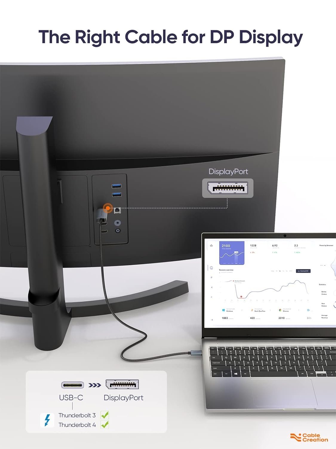 NÖRDIC 3m USBC til Displayport-kabel UHD 4K 60Hz DP 1.2 21.6Gbps HDCP Alt Mode Over USB C, aluminiumskontakter Space Grey