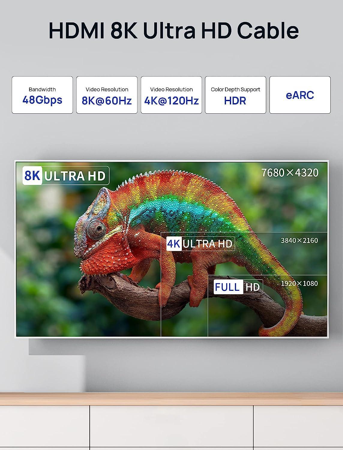 NÖRDIC 50 cm slank Ultra High Speed HDMI2.1 8K 60Hz 4K 120Hz 48Gbps Dynamic HDR eARC Spillmodus VRR Dolby ATMOS