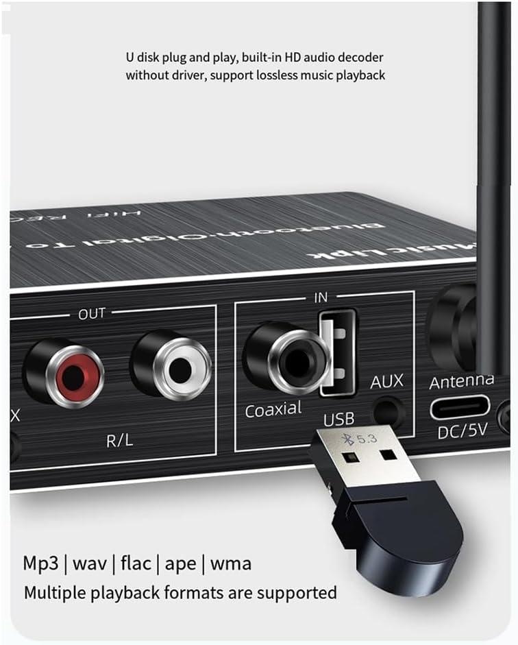 NÖRDIC Bluetooth 5.3 Audio Mottaker DAC Konverter USB Minne 3.5MM AUX RCA Coaxial