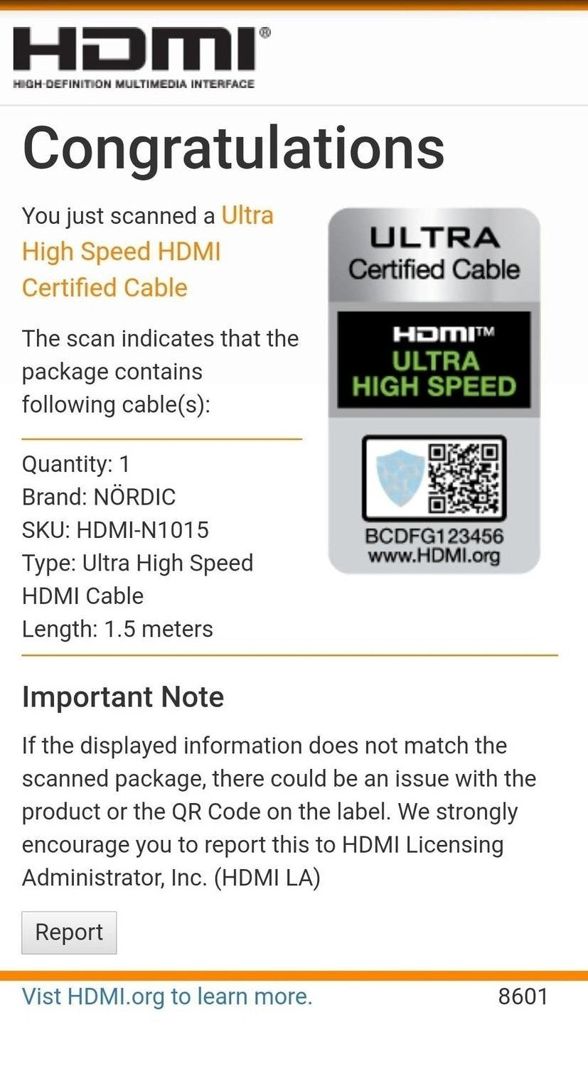 NÖRDIC CERTIFIED CABLE 1.5M HDMI 2.1 Ultra High Speed 8K 60Hz 4K 120Hz 48Gbps Dynamic HDR Earc Game Mode VRS Dolby Atmos Nylon Flettet Forgylt