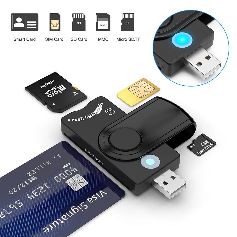 NÖRDIC 4 i 1 kortleser Smartkort SIM-kort SD og TF/MicroSD USB-A UHS-I