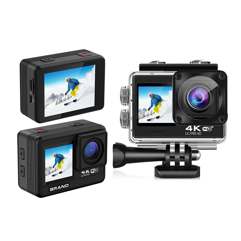 NÖRDIC actionkamera med doble skjermer 4K@30Hz, WiFi, 30m vanntett, 20 MP, 2,0"/1,3" skjermer