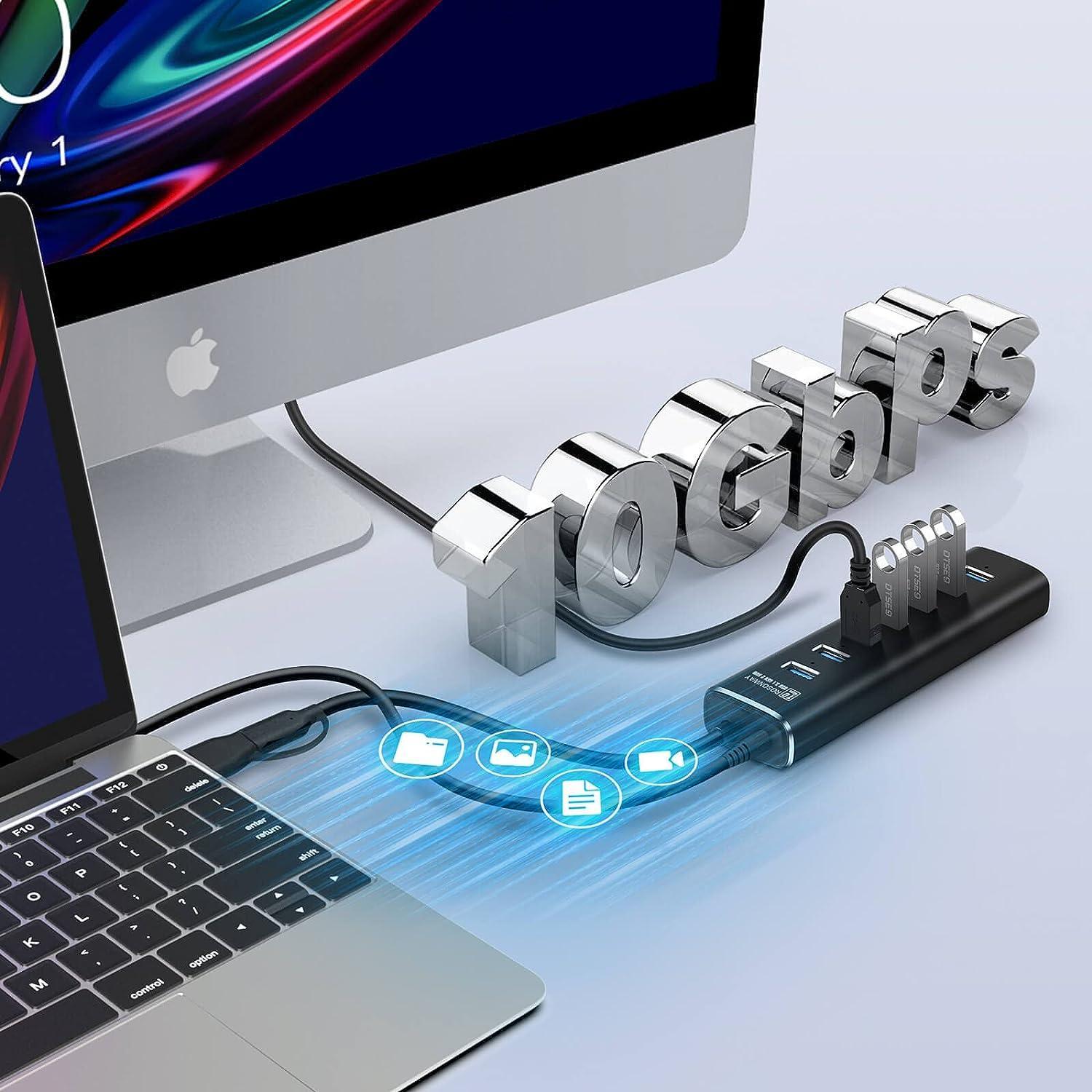 NÖRDIC GEN 3.2 USB-C og USB-A drevet Hub 7ports 7x10Gbps 1m kabel individuell bryter