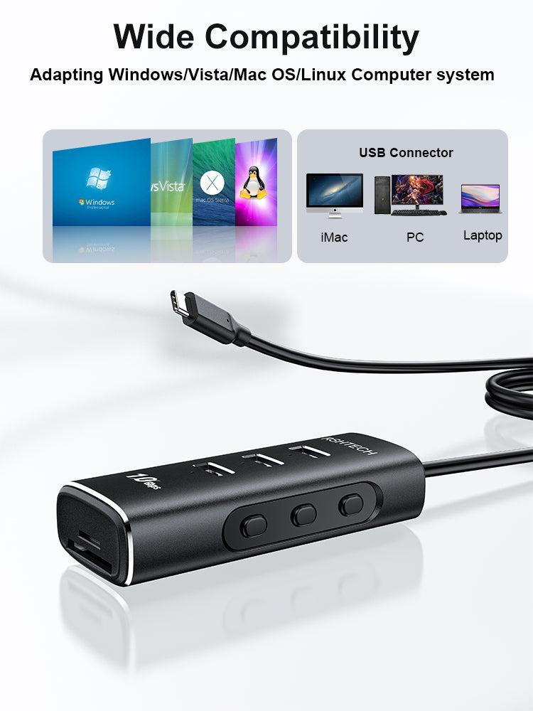 NÖRDIC Gen2 3.2 USB-C 3port Hub 10Gbps 1m kabel 3xUSB-A 1xSD 1xTF kortleser