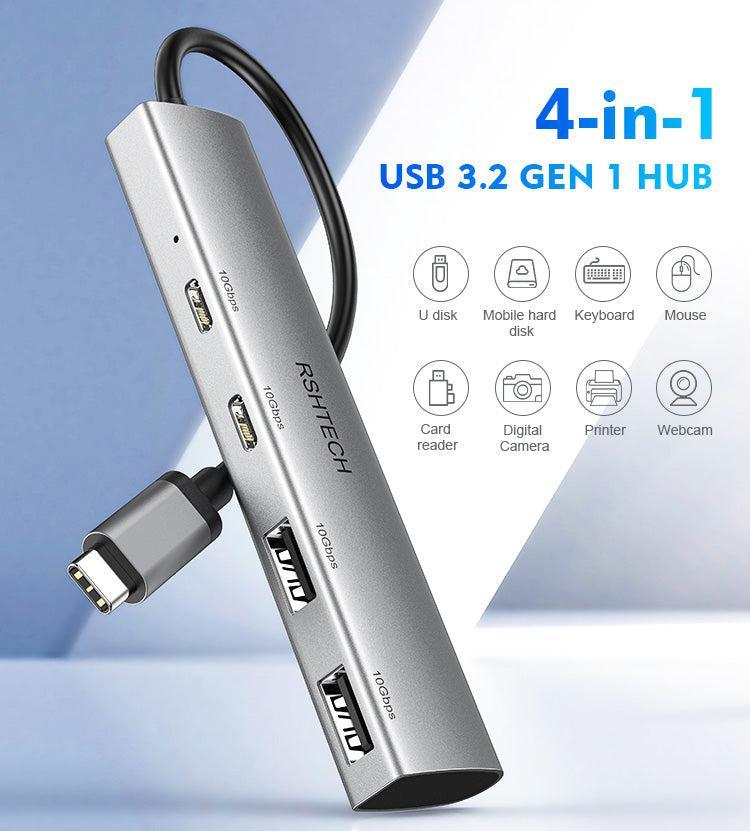 NÖRDIC Gen2 3.2 USB-C 4-porters Hub 10Gbps 20cm kabel 2xUSB-A 2xUSB-C