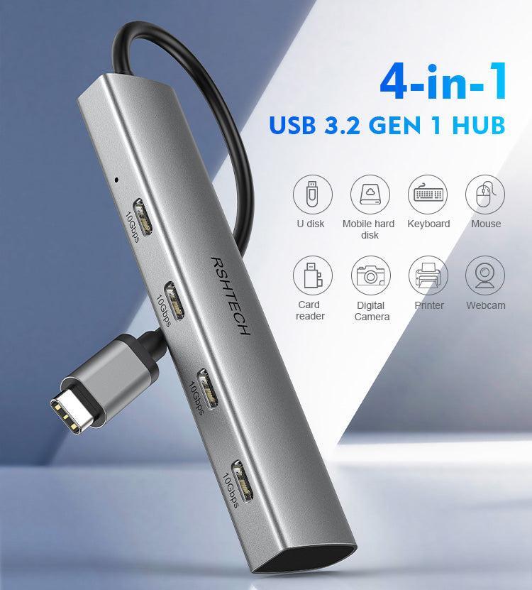 NÖRDIC Gen2 3.2 USB-C 4-porters Hub 10Gbps 19cm kabel 4xUSB-C