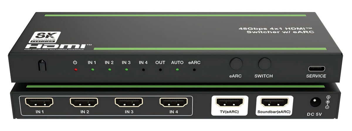 NÖRDIC 8K HDMI 2.1 eARC/ARC Soundbar Ekstraktor med innebygd 4 til 1-switch, Dolby Vision, Dolby Atmos, LPCM 7.1CH, CEC, HDR, VRR, HDCP 2.3