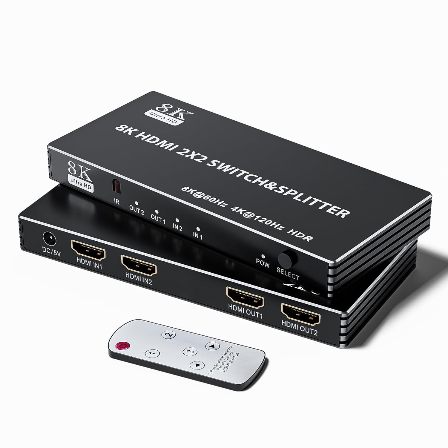NÖRDIC HDMI 2.1-svitsj og splitter 2x2 8K60Hz 4K120Hz HDR HDCP2.3